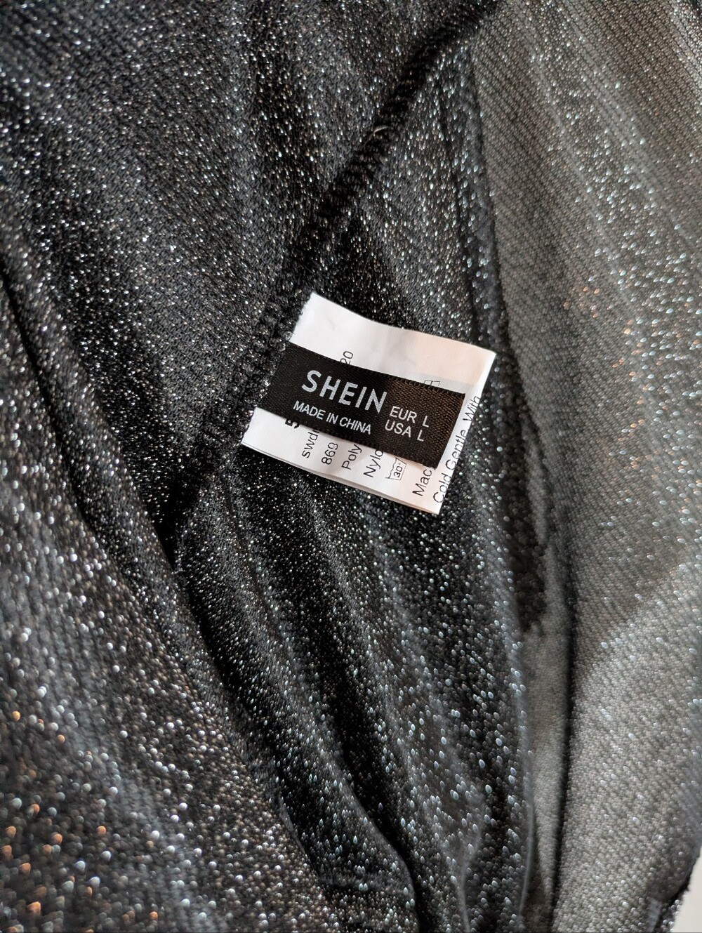 SHEIN Black Silver Metallic Fringe Mesh Midi Dress Size Large Party Cocktail - Picture 3 of 6